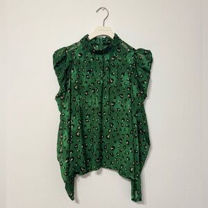 Elegant Emerald Leopard Print Blouse